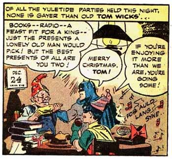 Batman and Robin celebrate Christmas, in Batman #15 (1942)