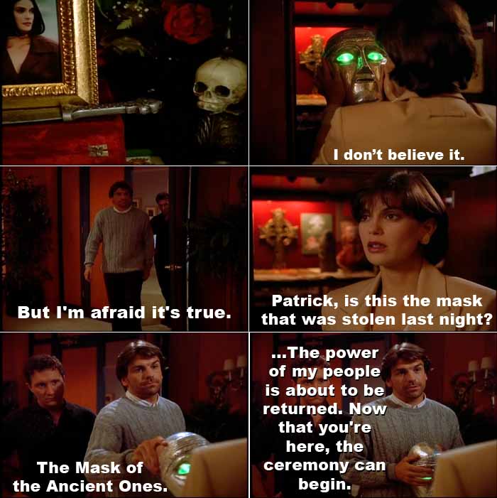 Lois Lane sees the Druid shrine and mask of her friend Patrick Sullivan, who intends to sacrifice her