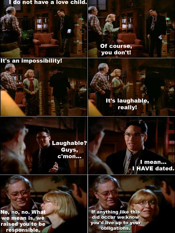 Clark Kent's parents say the idea of Clark having a love child is laughable
