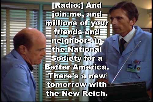 Dr. Klein listens to Nazi propaganda on radio: 'There's a new tomorrow with the New Reich'